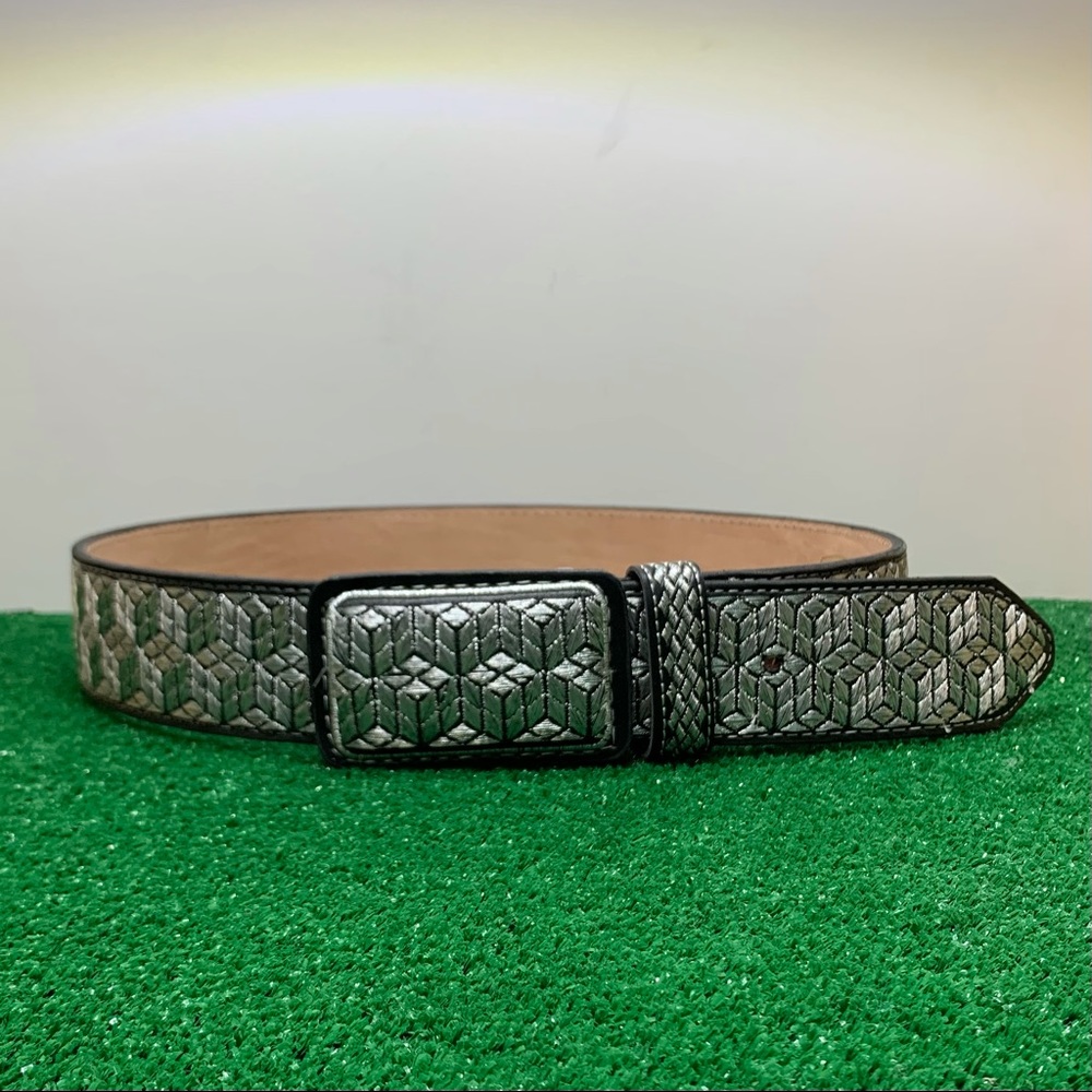 SILVER AUTHENTIC MEXICAN WESTERN BELT EMBROIDERED CINTO VAQUERO BORDADO PLATEADO